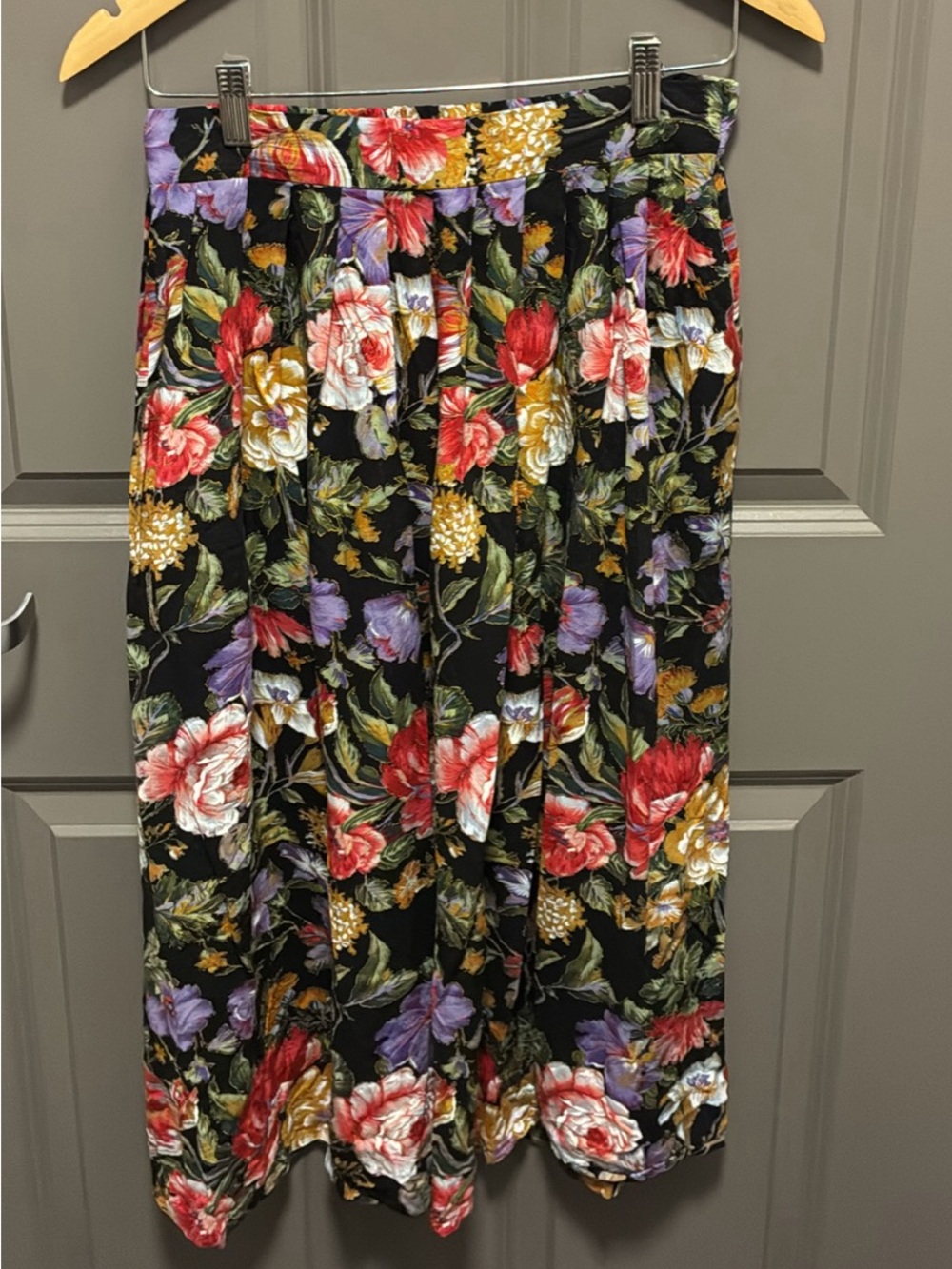 Vintage Rayon Floral Pleated Maxi Skirt - Fairset